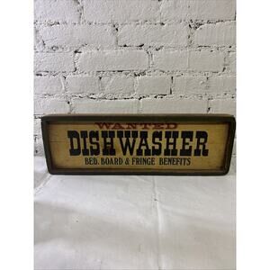 DISHWASHER Wanted Bed, Board, Fringe Benefits Wooden Sign Stars & Stripes 19"